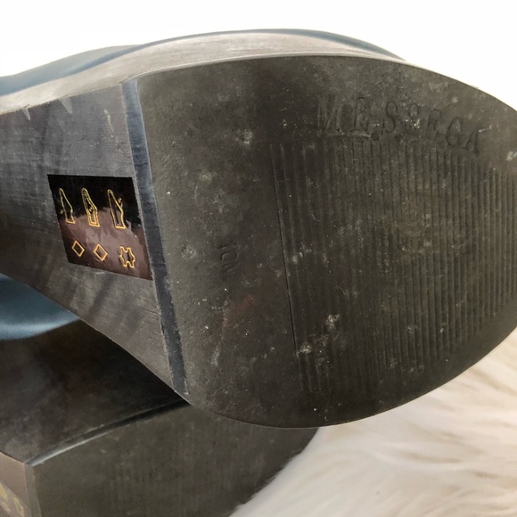 Messeca Peep Toe Booties Blue with Gold Heel Sz 10 - Picture 5 of 6